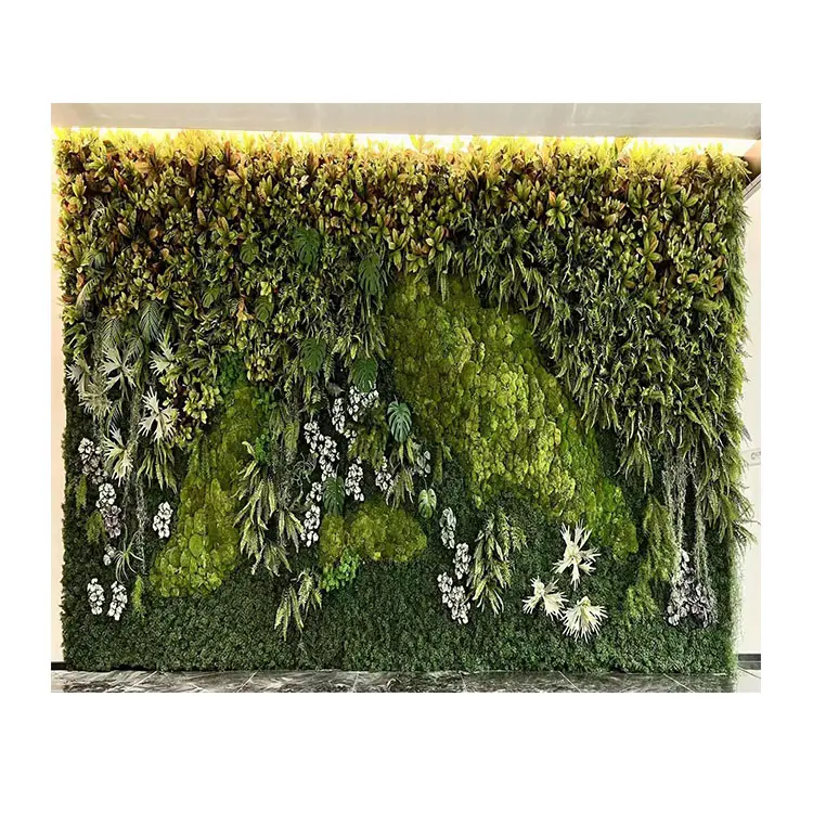 Vertical Garden Green Artificial Plant Wall Decor Artificial Moss Rocks Decorative Moss Wall Panel Faux Green Moss