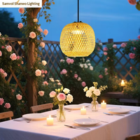 Lustre LED moderne étanche pour extérieur, suspension en rotin tressé à la main, lumière blanc chaud 3500K, treillis de vigne pour villa et jardin