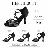 Chaussures de danse latine pour femmes, talons de salsa, tango, danse de salon, avec strass, couleur noire, chaussures de sport pour femmes, sandales d'été