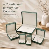 Grünes Papier-Schmuckbox-Set mit Samtfutter, Ring- und Ohrring-Aufbewahrungsbox, Geschenkverpackung mit individuellem Logo zur Präsentation