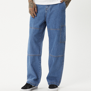 New Custom Loose Fit Wide Leg Workwear Pants Cargo Style Side Patch Pocket <strong>Trouser</strong> <strong>Mens</strong> Baggy Denim Jeans - Product Image 5