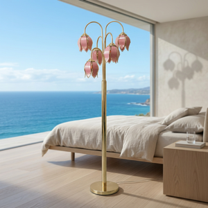 Lámpara de Pie Decorativa de Flor de Loto Rosa de 5 Luces en Oro Pulido con Pantalla de Vidrio Teñido Hecha a Mano para Interiores del Hogar - Product Image 6