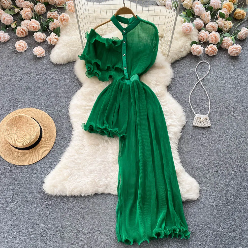 Boutique Wholesale 2022 Summer Chic Fairy Sweet and Slim Slim Ruffled Off-the-shoulder Irregular Temperament Dress