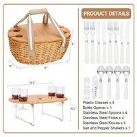 Panier de pique-nique ovale en osier pliable avec glacière intégrée, table à vin et couvercle, idéal pour l'organisation, les cadeaux, les voyages et l'extérieur