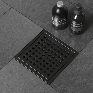 Ss304 Floor Drain 6 Inch Flange Quadrato Pattern Grate Food-grade SS304 WATERMARK CUPC Certified Matte Black Square Shower Floor Drain