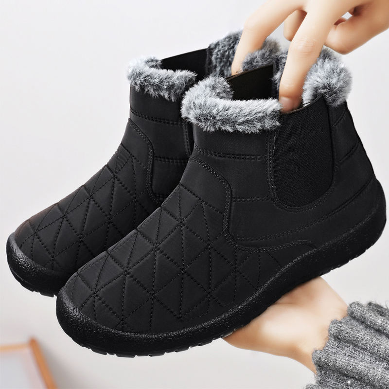 Wholesale Women Rain Boots Lining And Thickening Snow Boots Cold And Warmth Soft Pu Sole Boots Solid Color Export Women's Shoes