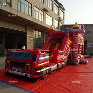 Château gonflable robuste et personnalisé pour adultes, extérieur, humide et sec, rouge uni, en PVC, combo camion de pompiers avec double piste pour la <span class=keywords><strong>location</strong></span> - Product Image 2