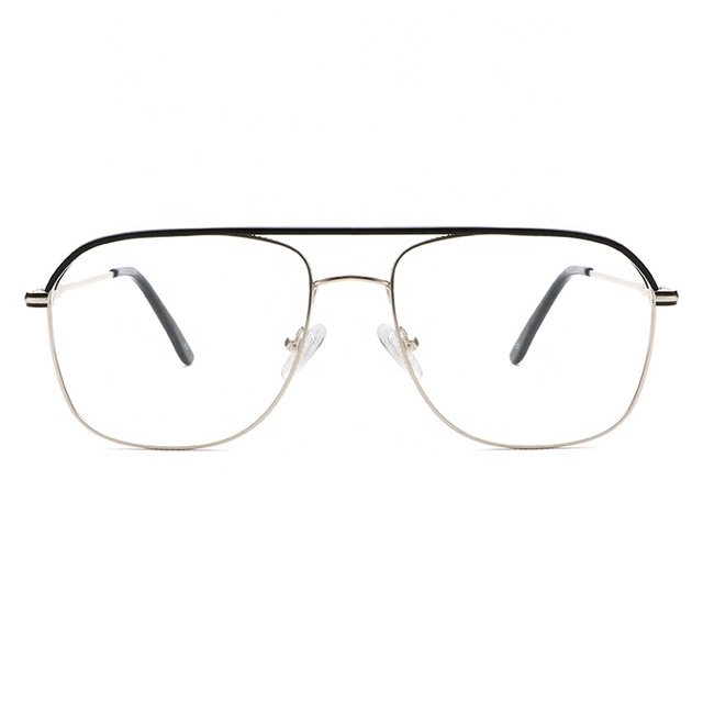 Fashionable Double Bridge Large Frame Eyeglasses Frames Metal Optical