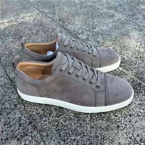 Baskets en cuir noir respirantes en maille antidérapantes pour hommes et femmes, style rétro décontracté, semelle rouge - Product Image 5