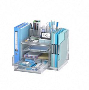 Office Metal Desk <b>Organizers</b> and Accessories 4-Tier Paper Letter Tray <b>Organizer</b> Desk Paper <b>Organizer</b> with Folder and Pen Holder - Product Image 2