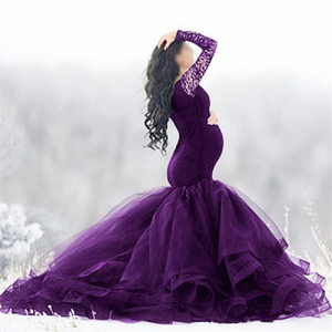 Mujeres embarazadas y ropa de vestir hasta el suelo, vestido de mujer <span class=keywords><strong>embarazada</strong></span> con bordado artístico, vestido de encaje elegante - Product Image 6