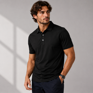 Polo de golf de alto rendimiento para hombre, de secado rápido, elástico en 4 direcciones, antiencogimiento, negro, premium. - Product Image 2