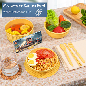 Juego de Tazones para Sopa Personalizados, Recipiente para Alimentos de Paja de Trigo Apto para Microondas, Tazón para Ramen Instantáneo con Tapete de Silicona, Cuchara y Palillos - Product Image 2