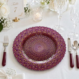 Platos Base de Cristal Rojo Borgoña de 13 Pulgadas con Diseño de Pavo Real en Relieve para Banquetes de Boda y Decoración de Mesa Navideña - Product Image 2