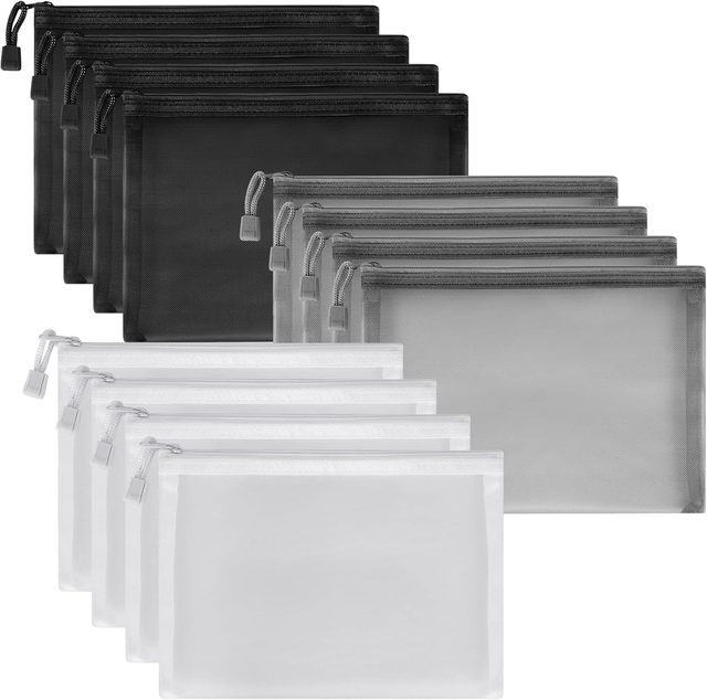 Reusable Nylon Mesh Zipper Pouch Travel Essentials Organizer Lightweight Plastic Zip File Folders with Lanyard Makeup Storage