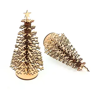 מפעל ישיר מכירה לוהטת לייזר לחתוך 3D עץ חג המולד עץ דגם שמח חג שולחן קישוט חג המולד עץ קישוט