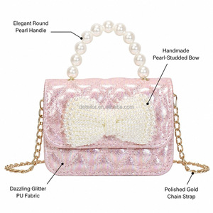 Sacs à main de créateur de <span class=keywords><strong>marque</strong></span>, sac à bandoulière mini en cuir PU de luxe pour enfants et filles, poignée perlée, nœud papillon, sac de soirée avec rabat, AQL 1.0 - Product Image 2
