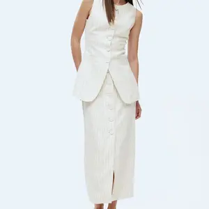 Оптовая продажа, Повседневная Длинная юбка с обычной талией в воздушной льняной юбке-карандаш для женщин