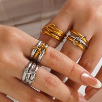 Bague multicouche tendance hip-hop pour femme en acier inoxydable inaltérable, anneaux empilables simples pour le quotidien et les fêtes