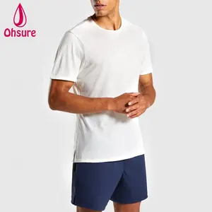 일반 슬림 핏 크루넥 남성 체육관 티셔츠 근육복 남자 편안한 스포츠 티셔츠 사이드 스플릿 일반 캐주얼 인쇄