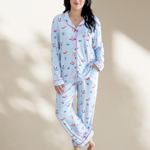 ชุดนอนผ้าฝ้ายพิมพ์ลายตามสั่ง สินค้าใหม่ยอดนิยม ชุดนอนผู้หญิงติดกระดุม ชุดนอนผ้าไผ่เนื้อนุ่ม รุ่น Bmoboo - Product Image 1