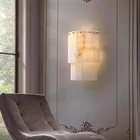 Applique murale LED minimaliste en laiton et marbre alabastro, éclairage encastré de luxe en pierre naturelle blanc chaud à intensité variable pour chambre à coucher