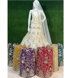 Designer <b>Net</b> Lehenga Set with Bead Detailing Semi Stitched <b>Skirt</b> and Unstitched Blouse <b>for</b> Bridal Celebration Wear - Product Image 1