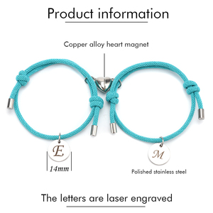 2개 맞춤형 26자 이니셜 이름 참 브레이슬릿 하트 자석 커플 팔찌 우정 연인 선물 - Product Image 2
