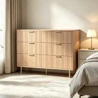 Commode moderne en bois à 6 tiroirs cannelés blancs avec quincaillerie dorée, à poser au sol, pour chambre et appartement