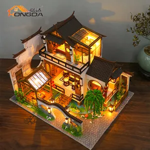 Hongda 2023 Mais Recente design chinês PC2314 Charme Poético De Madeira diy diy miniatura casa kit brinquedo diy com luz para adulto