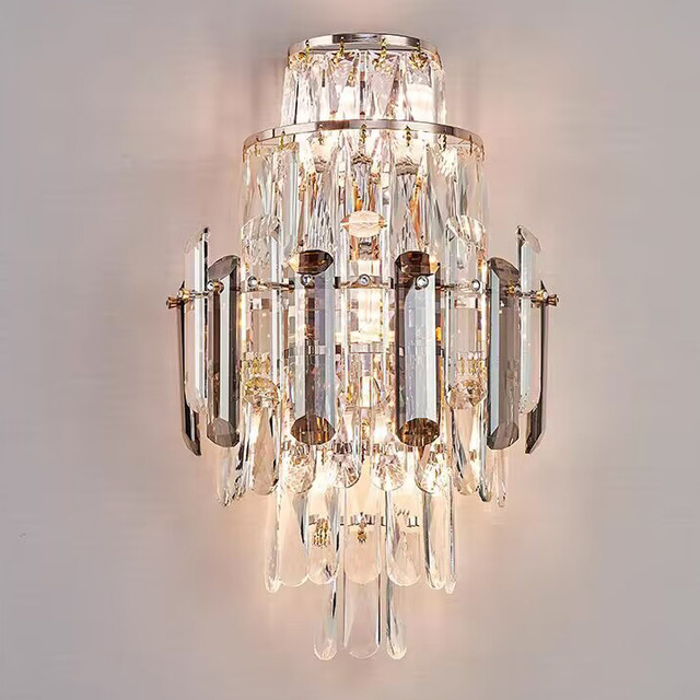 Modern Luxury Crystal Wall Sconce Chrome Finish Decorative Wall Lamp for Living Room Bedroom Hotel Corridor