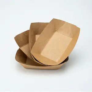 Custom Biodegradable Bamboo Kraft Paper Boat Disposable Snack Takeout Bowl