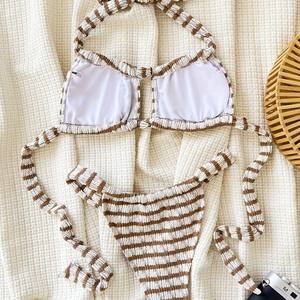 2026 Halter-Bikini mit Streifenmuster, sexy, hochtailliert, schnelltrocknend, 2-teiliger Badeanzug für Damen, für den internationalen Handel, grenzüberschreitend - Product Image 3