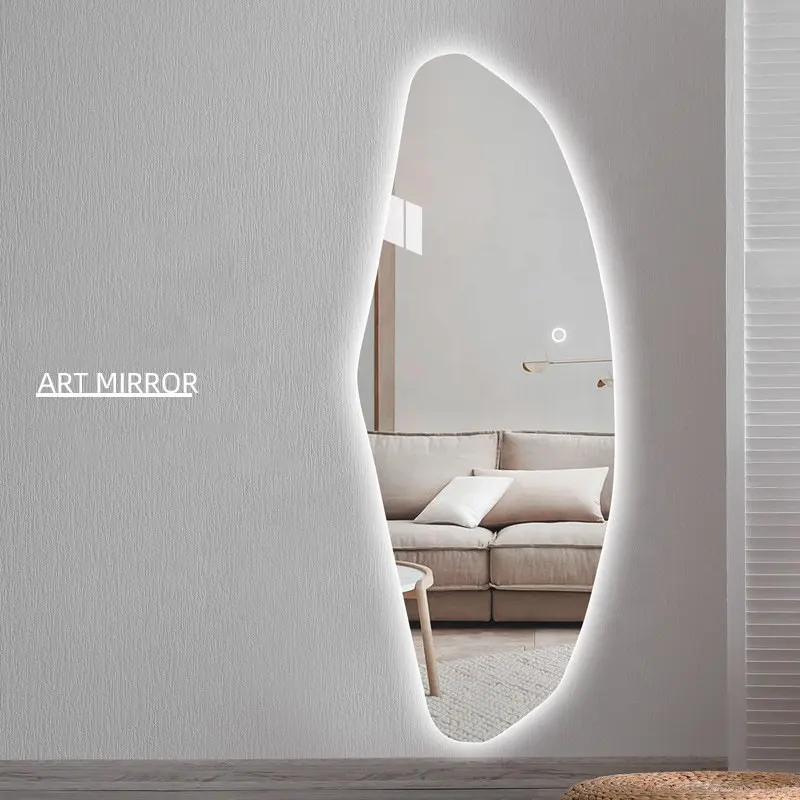 2022 New Arrival Irregular Back lighting Art Salon Mirror Smart Dimming Living Room Decorative Luxury Large Wall RGB LED Mirror