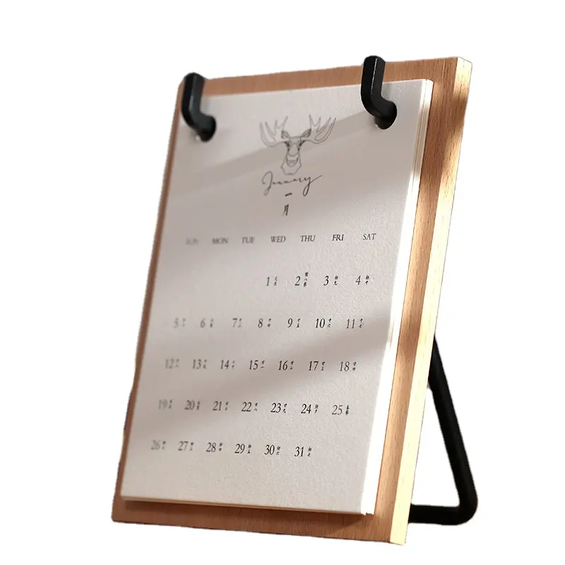 Calendário de mesa personalizado 2021, calendário de mesa de madeira de alta qualidade