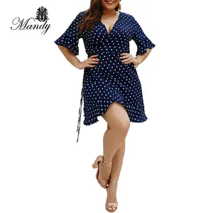 Mandy 2023 Nieuwe Aankomst Zomer Plus Size Dames Elegante Casual Jurken Polka Dot Chiffon Party Midi Jurk