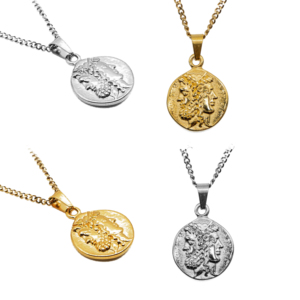 Collar con colgante de cara con chapado en oro de 18k, hecho a mano, <span class=keywords><strong>Zeus</strong></span>, herrra, Janiform, cabeza, mitología griega, moneda, regalo de joyería - Product Image 2