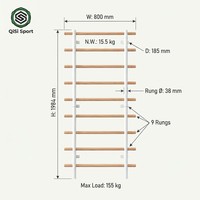 Barre de calisthénie murale suédoise 9 barreaux en bois de hêtre 38 mm – Barre murale ultra-fine pour la calisthénie, la rééducation, les étirements, la danse et la gym à domicile