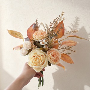 Bouquet de roses artificielles CallaFloral, fleurs mélangées en plastique, mousse, fil métallique, tissu, décoration de mariage, décoration murale - Product Image 1