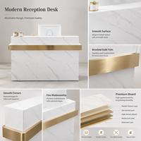 Comptoir de réception moderne de luxe effet marbre blanc avec finition dorée élégante pour salon de beauté et magasin de vêtements