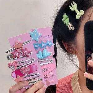 <b>Star</b> Hair <b>Clips</b> For Women Side <b>Clip</b> 6 Cm Heart <b>Star</b> Rhinestone Glitter Letter Daily Use High Quality Hair Accessory Set - Product Image 2