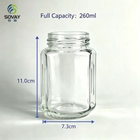 Pot en verre transparent carré à coins coupés de 230 ml avec couvercle à vis pour miel, confiture, sauce chili, emballage alimentaire