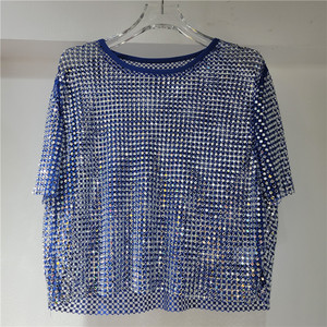 Luxury <strong>Sequin</strong> Embroidery <strong>Mesh</strong> See Through Shirt Women Sexy Bead Lace Short <strong>Tops</strong> - Product Image 2