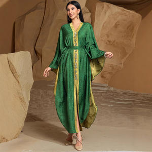 BA5245 High-End ABAYA Robe Hand genähtes farb blockierendes geprägtes Satin-Design Cross-Border Plus Size-Kleid für Spring Eid Polyester - Product Image 5