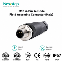 Connecteur circulaire industriel IP67 M12 à 4 broches, codage A, en laiton, mâle, câblable sur site, sans soudure, à vis, pour l'automobile