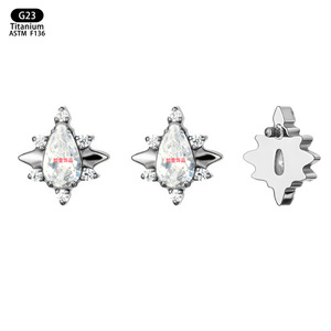 Clous d'oreilles en titane G23 en forme de goutte d'eau et étoile, zircon 5A, bijoux de piercing, cadeau - Product Image 5