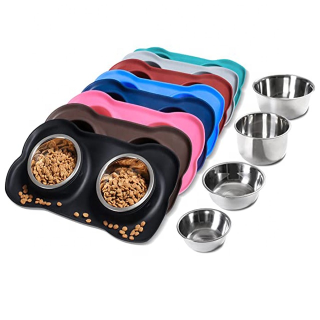 Лидер продаж, двойная портативная силиконовая миска для домашних животных с логотипом на заказ