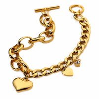 Bracelet jonc épais en acier inoxydable plaqué or 18 carats OEM avec fermoir OT et breloque cœur, bijoux étanches pour femme, vente en gros