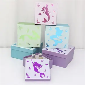 Belvoy — papier luxueux avec des animaux, pochette spéciale de styliste, dessin animé, sirène colorée violette, boîte-cadeau artisanale, impression de luxe