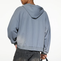 Sweat à capuche zippé vintage délavé à l'acide 420g pour homme, coupe oversize, effet éclaboussures blanchies, logo personnalisé, streetwear vieilli